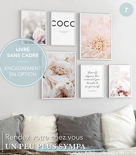 Papierschmiede® Set Mood Posters, Tableau Décoration Murale sans cadres « Coco Pétales » Bureau, Salon, Deco Chambre Parentale, Cuisine, 2x A3 et 4x A4, Beauty pivoine beauté