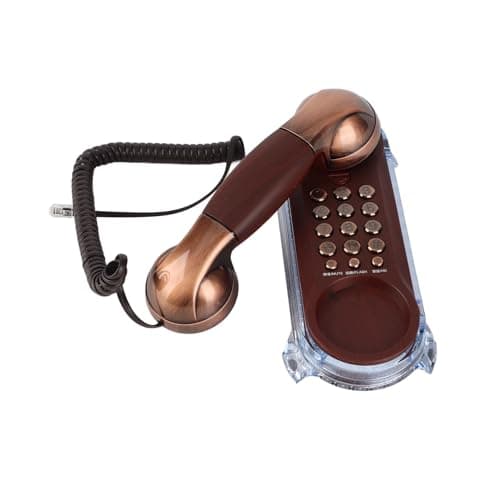 Retro Antique Téléphone Fixe avec rétroéclairage Bleu - Design Ergonomique - Boutons Ronds - Double Placement, Tapis antidérapant inférieur et Design Mural(cuivre Rouge)