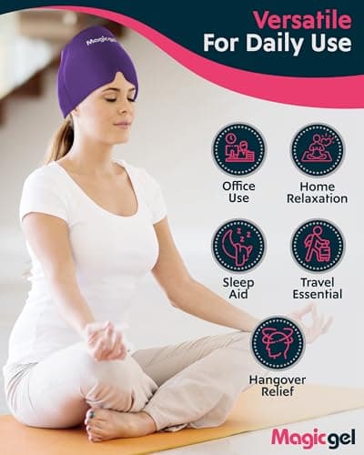 Magic Gel Migraine Ice Head Wrap | Véritable soulagement de la migraine et des maux de tête | La casquette originale contre les maux de tête | Froid, confortable, sombre et frais ; (Violet)