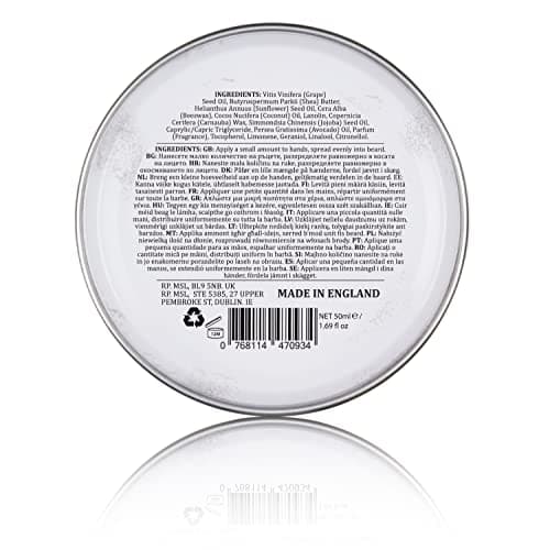 Baume Nourrissant pour Barbe Dapper Dan, Mélange d'Huiles Essentielles et de Cires pour Sculpter, Coiffer et Nourrir Moustaches et Barbe, Parfum de Vanille et Framboise, 1 x 50 ml