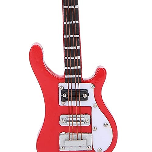 10CM Réplique de Guitare Miniature, Miniature Guitare Ornement en Bois, Mini Instrument de Musique Décor Maison de Poupée Modèle Décoration de la Maison(rouge)