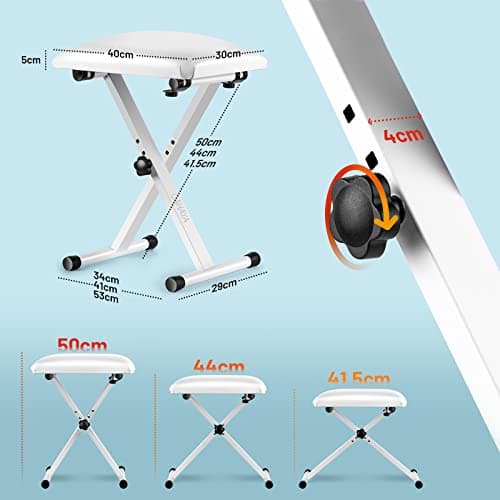 CAHAYA Banc de Piano Tabouret de Piano Pliable réglable en Hauteur, siège de Piano en Forme de X, Banc de Piano Stable Tabouret de Piano rembourré, Blanc CY0257-1