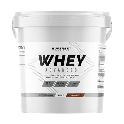 Superset Nutrition - 100% Whey Proteine Advanced (4kg) - 74% de protéines - Isolat + Concentrat + Hydrolysat, Digestion optimisée, Riche en BCAA et en glutamine - Chocolat