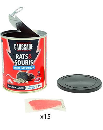 CAUSSADE Anti Rats & Souris - Forte Infestation - Lieux secs & humides - 10 Sachets pâtes Fluorescents - Prêt à l'emploi - Une Ingestion Suffit - Fabriqué en France - 150g - CARSPT150N