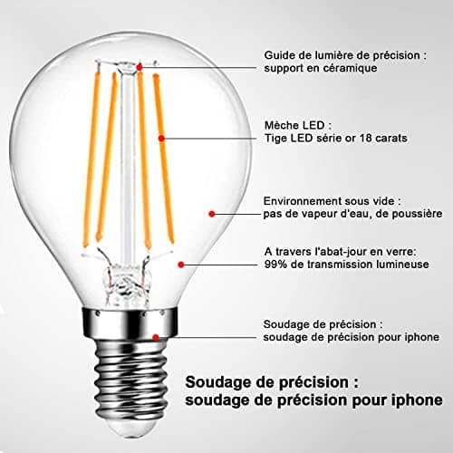 EXTRASTAR Ampoule LED Filament E14 G45, 6W Equivalente à Ampoule Halogène Vintage 60W, Blanc Chaud 750Lm 3000K, Non Dimmable, Lot de 6