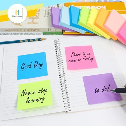 Hanyousheng 800pcs Sticky Notes, Feuillets Autocollants 76 x 76 mm, Notes Sticky Carrées, 100 Feuilles par Bloc, pour Bureau, Maison, École, Réunion(8 Couleurs)