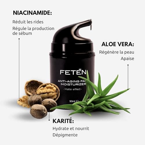 FETĒN Coffret Soin Visage Homme - Crème Hydratante Anti Rides et Contour des Yeux Anti Cernes - Skincare Routine Kit Anti Age - Trousse Cadeau Produits de Soins pour la Peau