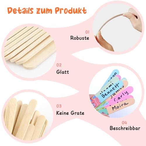 Lot de 200 bâtonnets de glace en bois, spatules en bois, baguettes en bois, bâtonnets en bois, bâtonnets de glace en bois pour travaux manuels, spatules en bois, manche en bois, bâtonnets de glace en