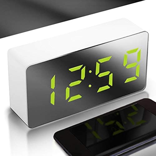 HUSHUI LED Miroir réveil, réveil numérique Mini réveil électronique Multifonctionnel pour Chambre Salon Bureau