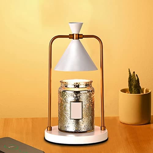 Lampe Chauffe Bougie Parfumée, Brûleur Cire Parfumée Électrique, Chauffe-Bougie Brûleur de Cire Rétro, Brûleurs à Huile Candle Warmer, Luminosité Réglable, avec Minuterie et 2 Ampoules Halogènes 50W