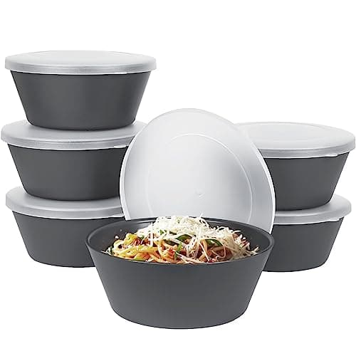 Greentainer Lot de 6 grands bols à céréales incassables avec couvercles – 750ml en plastique léger – Passe au lave-vaisselle et au micro-ondes – pour céréales, salade, soupe, nouilles, Gris