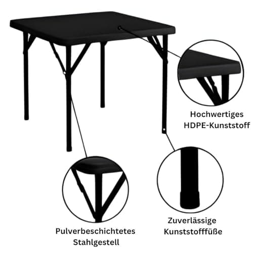 CHEFGASTRO Table de Buffet Mobile Pliante pour terrasse, Balcon, ou Jardin | HxLxP 86x86x74cm | pour jusqu'à 4 Personnes | Noir | Intérieur et extérieur