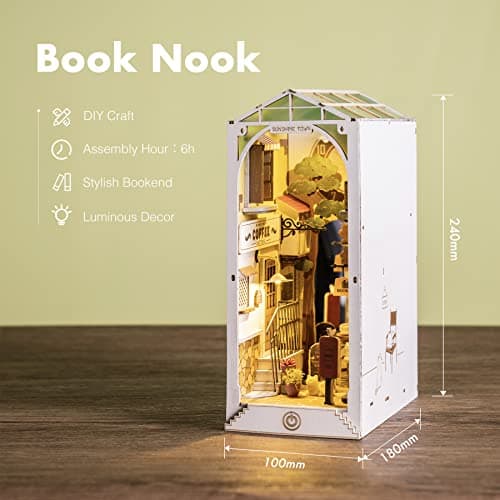 ROBOTIME Kit Book Nook en Bois, Maquette Miniature DIY avec éclairage LED