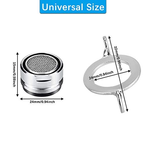 PERFETSELL Lot de 5 aérateurs de robinet en laiton, bec fileté mâle de 24 mm, buse d'économie d'eau à faible débit, radiateur anti-éclaboussures avec joint et clé, pour cuisine et salle de bain