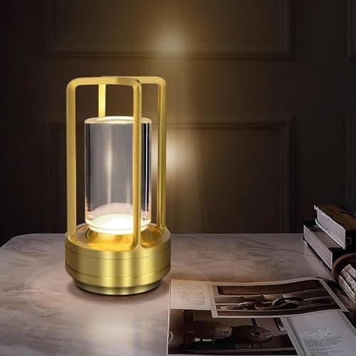 Lampe de Table LED sans Fil, USB Rechargeable Lampe de Bureau avec Batterie 2600mAh, Lampe de Chevet Tactile, Lampe Cristal, Lampe De Table LED Dimmable pour Chevet, Camping, Interieur, Exterieur, Or