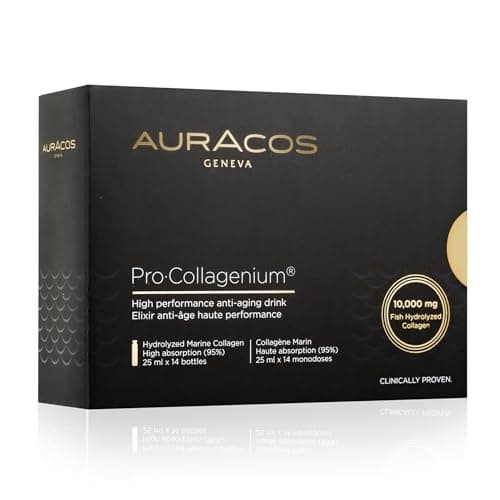 Pro Collagenium Anti-Âge 14 Fioles de 25 ml | Collagène Marin Super Concentré à 10.000mg | Peau lisse & Tonique, Signes de l’âge retardés | Auracos