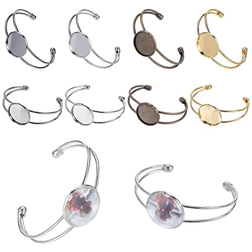 PH PandaHall Lot de 10 bracelets réglables en laiton - Lunette - 25 mm - Pour la fabrication de bijoux, bracelets, travaux manuels