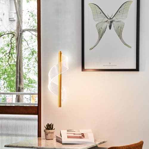 Vinilky Suspension en Cristal Acrylique, Dimmable LED Suspension Réglable en Hauteur Moderne Suspension Plafonnier pour Îlot de Cuisine, Salle à Manger, Salon, Chambre (Or)