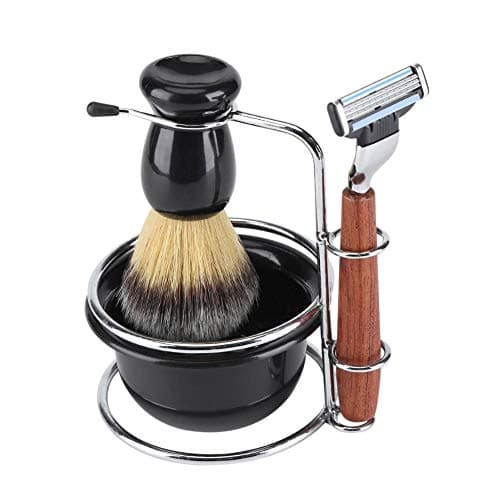 Ensemble de blaireau à raser 4 en 1, bol de rasage avec blaireau, bol à savon et support, coffret cadeau de rasage, bol à savon de rasage, kit de rasoir manuel professionnel pour homme