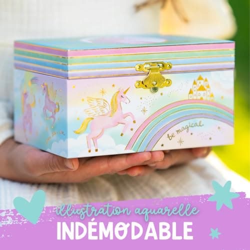 Boîte à Bijoux Musicale Licorne pour Filles - Boîte à Musique Licorne pour Enfants avec Miroir, Cadeaux d'Anniversaire Licorne pour Petites Filles, Boîte à Bijoux, 15,2 x 11,8 x 8,9 cm - 3-10 ans