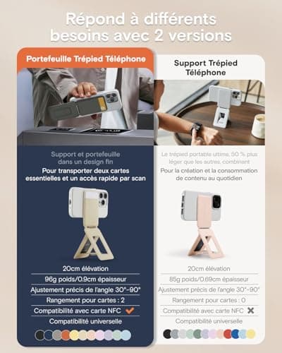 MOFT Porte Carte et Trépied Téléphone, Trépied Smartphone Support Téléphone Compatible avec Magsafe, Ajustable Pliable Support Téléphone avec 2 Porte Cartes, Magnétisme Fort (Taupe)