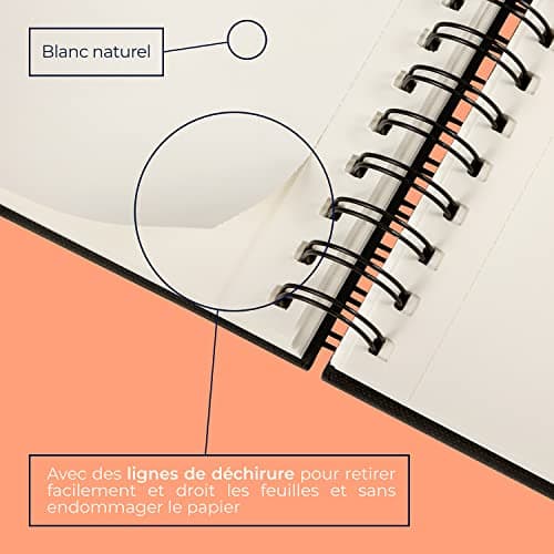 Lobome Carnet De Croquis A4 | 64 Feuilles (128 Pages) De Papier Blanc 150g/M2 avec Reliure en Spirale
