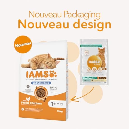 Iams Vitality - Croquettes Chats Stérilisés - Savoureuses Complètes Ã‰quilibrées - Favorise Croissance Et Vitalité - Au Poulet Frais â€“ Sans OGM Colorant Arôme Artificiel - Sac Refermable 10kg