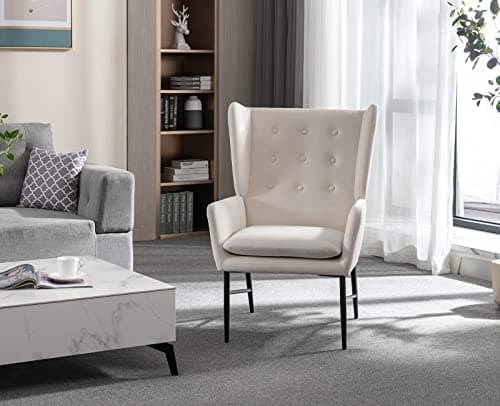 Wahson Fauteuil Salon, Fauteuil en Velours avec Accoudoir, Fauteuil Scandinave Assise Confortable, Fauteuil Relax pour Salon/Chambre, Beige