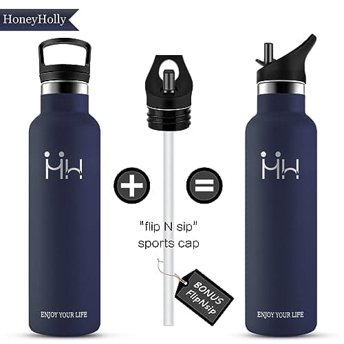HoneyHolly Gourde Isotherme - Bouteille Isotherme 1L - Gourde INOX avec Paille - Gourde Sport Étanche - 18/8 Acier Inoxydable, Bouteille d'eau pour Sport, Randonnée, École, Bureau