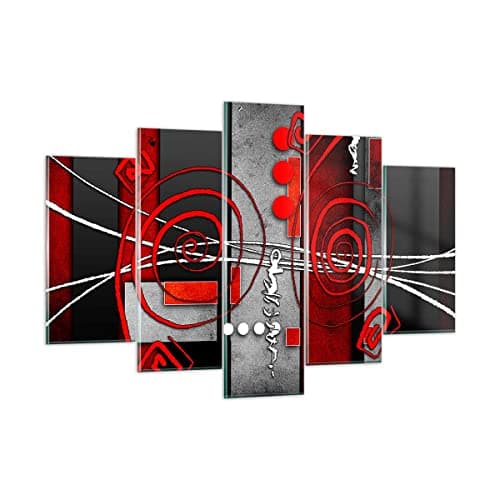 Moderne Impression sur Verre 150x100cm Image Tableau en Verre Decoration Murale Graphique figures géométriques cercle Grand XXL Tableaux Decoratifs Triptyque 5 parties Deco Salon Art GEA150x100-0599