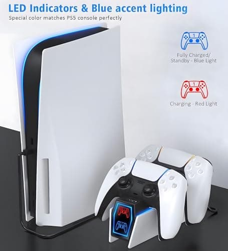 OIVO Chargeur Manette PS5, 2H Rapide Chargeur avec 2 Types de Câble, Station de Chargement Compatible avec Manettes DualSense Playstation 5