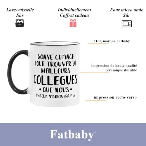 Fatbaby Mug Idée Cadeau Départ Original Collègue De Travail - Tasse Homme, retraite Collègue Femme, Chef, Stagiaire, Départ Retraite, Merci, Remerciement - Humour, Drôle, Rigolo
