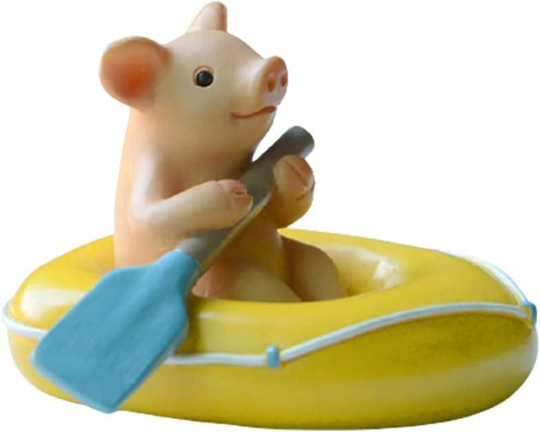 Figurines Miniatures de Cochon de Jardin féerique- Capitaine Cochon d'aviron