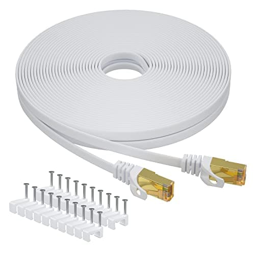 Câble Ethernet Cat7 7M, Aouensly Câble Réseau LAN Gigabit RJ45 Plat Haute Vitesse, Câble Réseau Internet à Haut Débit 10Gbps 600Mhz Compatible pour Switch Router Modem Smart TV PC Laptop(Blanc)