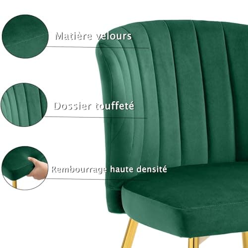 SEPNINE Lot de 2 Chaises de Salle à Manger, Chaises Scandinaves, Chaise en Velours pour Salle à Manger avec Dossier Ergonomique, Chaise de Salon avec Pieds en Métal Doré, Chaise de Cuisine Vert