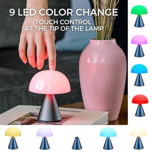Lexon MINA M Lampe Champignon LED sans fil rechargeable, lampe à poser avec 9 couleurs de lumière et variateur d'intensité, jusqu'à 24h d'autonomie - Rouge Sombre