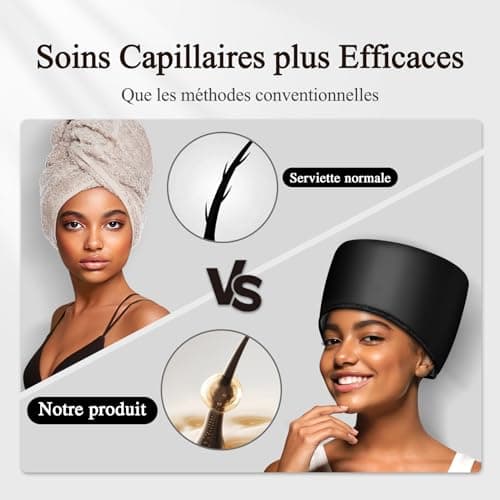 Casque Chauffant Cheveux Vapeur Soin - Charlotte Chauffante pour Cheveux Crepus Afro Bouclés Bonnet Masque Capillaire Salon Hair Cap Spa Maison Proteine Coloration Sèche Cheveux (Noir de jais)