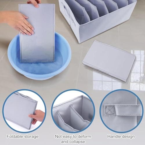 hinrey 4Pcs Rangement Vêtement de Garde-robe, Organisateur Tiroir avec Compartiments pour Jeans, Pliable et Lavable avec Poignée