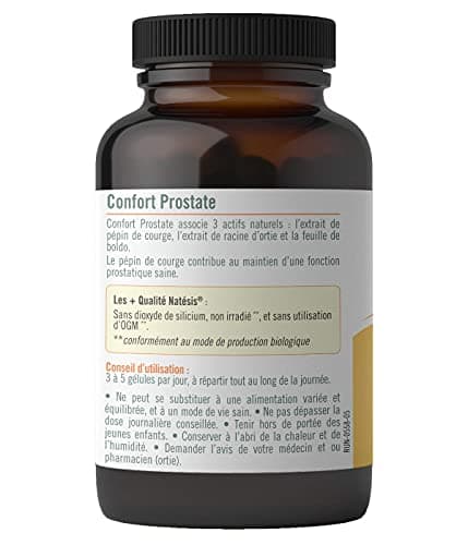 Natésis — Confort Prostate Bio — 100 Gélules — Troubles Urinaires Hommes — Complexe Efficace de Haute Qualité Extraits de Pépin de Courge, Racine d’Ortie et Feuille de Boldo