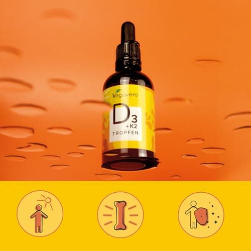 Vitamine D3 K2 Gouttes Vegavero® | VEGAN | 2000 UI Vitamine D3 + 25 μg Vitamine K2-MK7 | Haute Biodisponibilité et Dosage | Immunité + Santé des Dents et Os