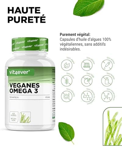 Omega 3 vegan - 120 gélules - Hautement dosé avec 1.500mg d'huile d'algues par dose journalière - Premium : matière première de marque life's®Omega - Faible en polluants - Hautement dosé