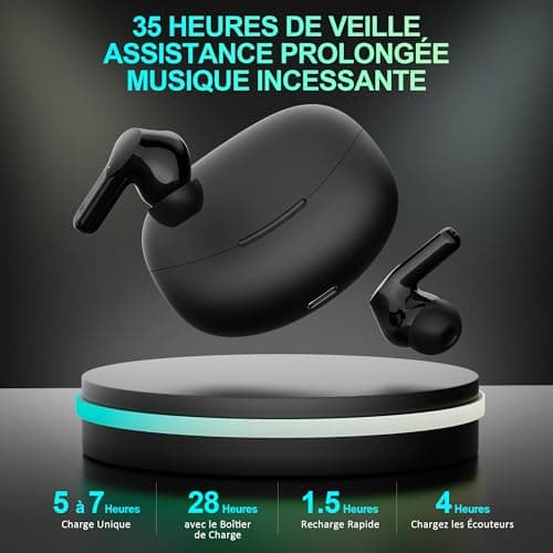 Ecouteurs Bluetooth sans Fil, Bluetooth 5.3 Ecouteurs sans Fil,Ecouteurs Hi-FI Son Stéréo,Écouteurs 35H Durée de Lecture CVC Réduction de Bruit USB C Casque for iOS Galaxy Xiaomi Oppo Android