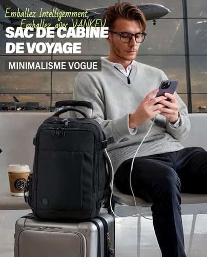 VANKEV Bagage Cabine 40x20x25 Pour Ryanair Sac à Dos Voyage Cabine Avion Bagage à Main Femme Homme 20L Sous Siege Bagage Sac De Voyage Pour Ordinateur Portable 14 Pouces Noir
