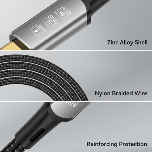 CABLEDECONN USB4 Thunderbolt 4 Rallonge 240W 8K USB C 2M 6.6ft Câble M/M Charge Rapide 40gbps Câble de Transmission de Données ultra HD 8K@60Hz 4K@144Hz Câble Vidéo Compatible avec Macbook M1 M2 M3