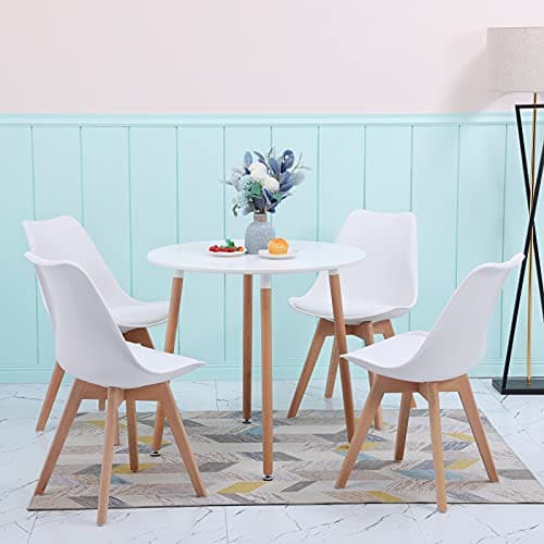 DORAFAIR Table et Chaises Salle Manger,Ensemble Table et 4 chaises,Table Ronde 80 * 80cm et 4 Chaise Scandinave Blanc