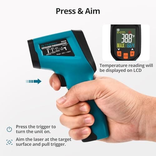 Thermomètre Infrarouge Laser Numérique Sans Contact, -50°C ~ 600°C(-58°F ~ 1112°F), Emissivité Réglable, Idéal pour Cuisine, Barbecue, Four, Frigo Professionnel, Pizza, Viande