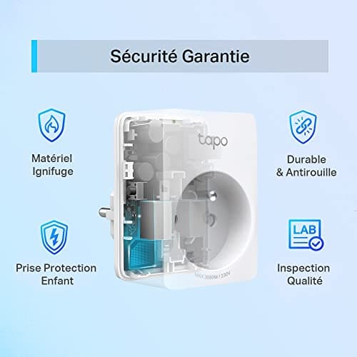 Tapo Prise Connectée WiFi, Prise Intelligente compatible avec Alexa et Google Home, 10A Type E, Contrôler le radiateur, la cafetière, la lampe à distance, aucun hub requis, Tapo P100(FR) 1 Pack