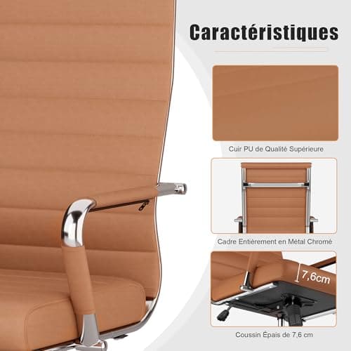 UEV Chaise de Bureau Ergonomique Kolumbus Cuir PU, Moderne avec roulettes et Accoudoirs, Hauteur Réglable, Pivotant Universel, Capacité de Poids jusqu'à 150kg, Brun