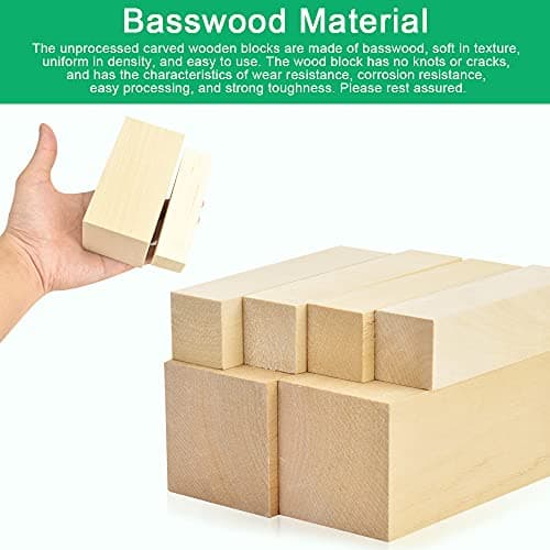 Favengo 6 PCS Bloc de Sculpture Bois 10 * 5 * 5cm 10 * 2.5 * 2.5cmbloc de Bois Tilleul Bloc de Bois Brut Pour Sculpture Bloc Tilleul Sculpture Sculpture Block Bloc à Sculpter