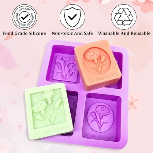 3 Moule à Savon En Silicone, Œillet Moule Rectangulaire Silicone, Antiadhésif Moule à Rond Savon Réutilisable, 4 Cavités Moule à Savon Carré pour Bougies Gâteaux Fait Maison Artisanat